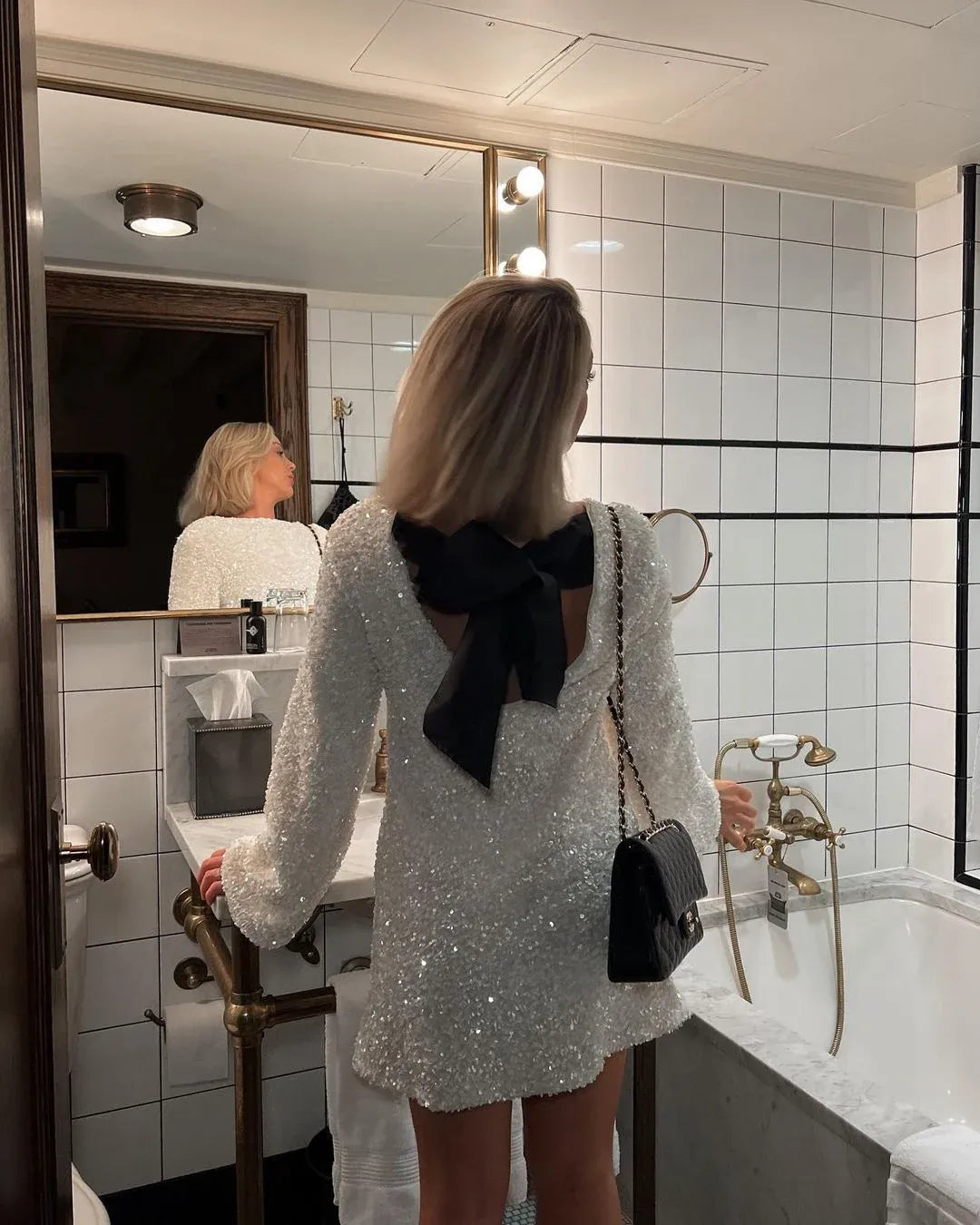 Nahir Chic Mini Dress with a Contrasting Bow At the Back Elevated Occasion Wear