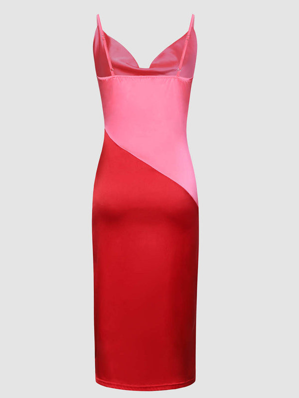 Slim Fit Irregular Satin Suspender Dress