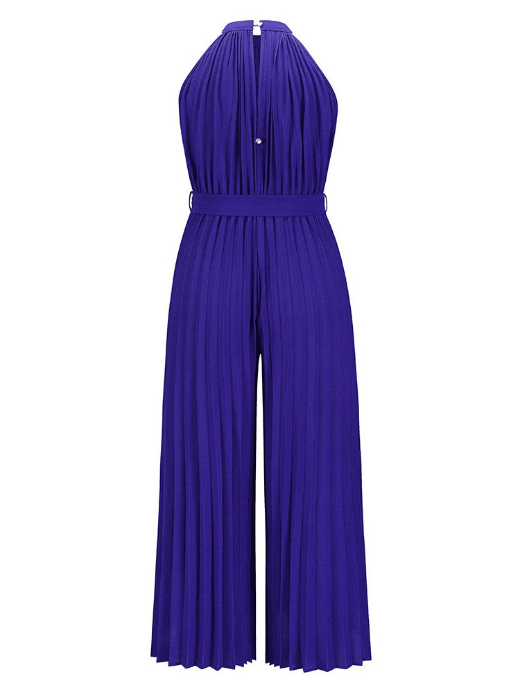 Halter Sleeveless Pleated Jumpsuit