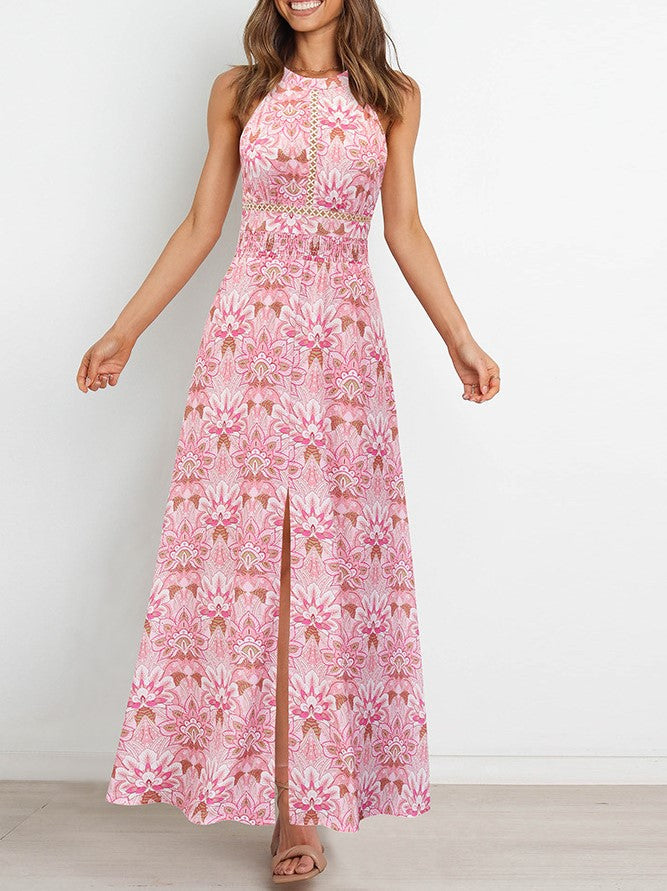 Halter Cut-out Split Floral Dress