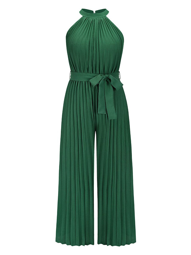 Halter Sleeveless Pleated Jumpsuit