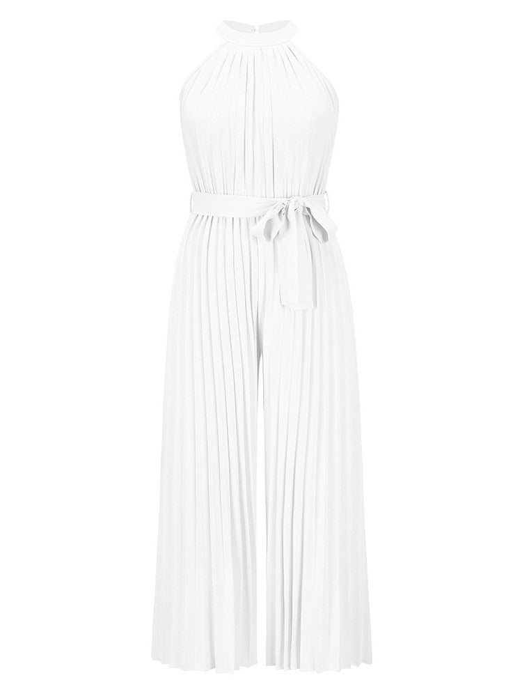 Halter Sleeveless Pleated Jumpsuit