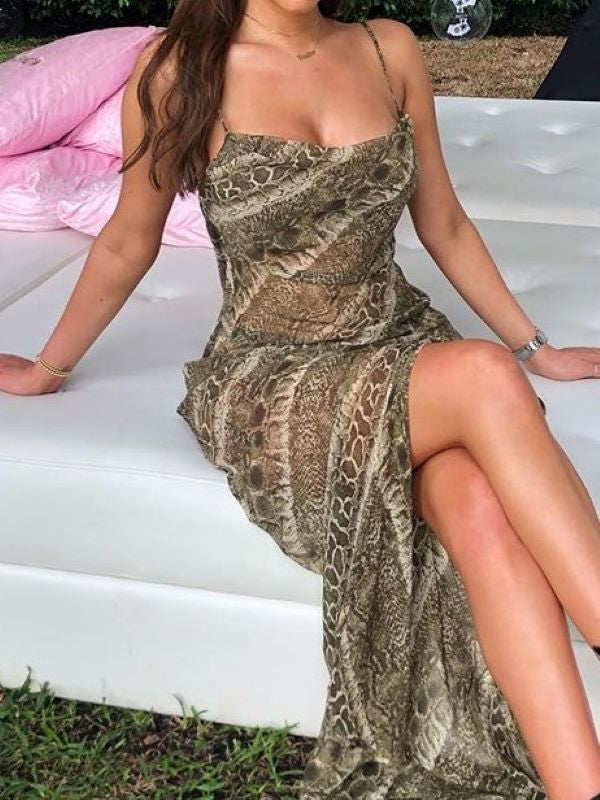 Strap Chiffon Split Dress