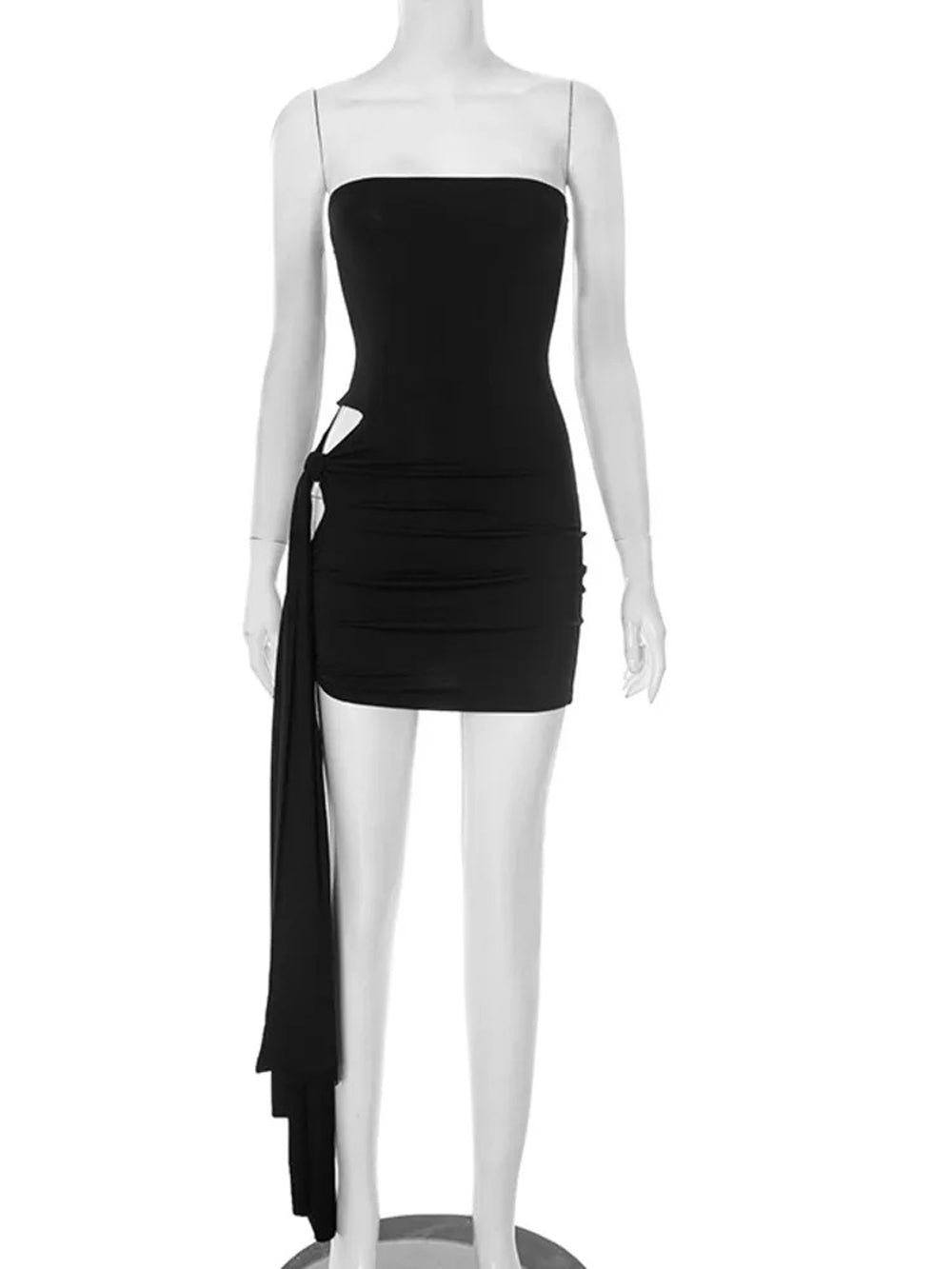 Strapless Side Cut Out Knotted Streamer Bodycon Mini Dress 2