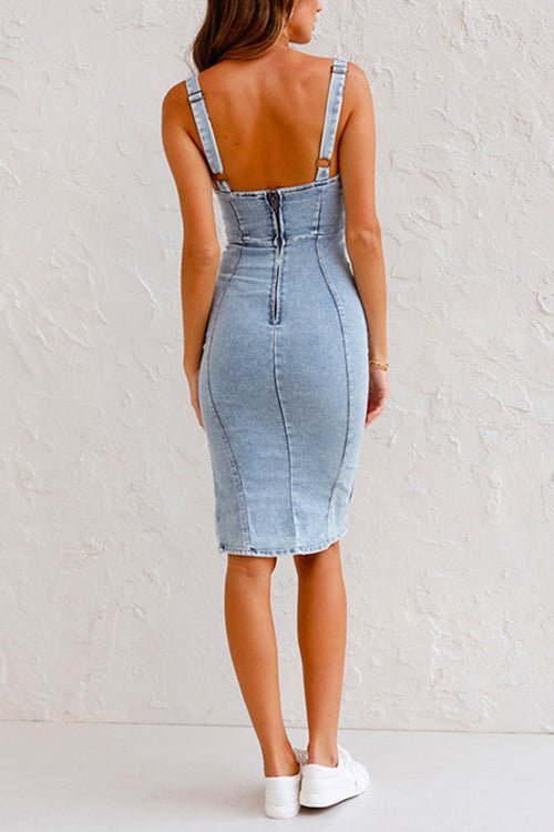 Alina Denim Dress with Adjustable Straps for Women Day to Night Outfit
