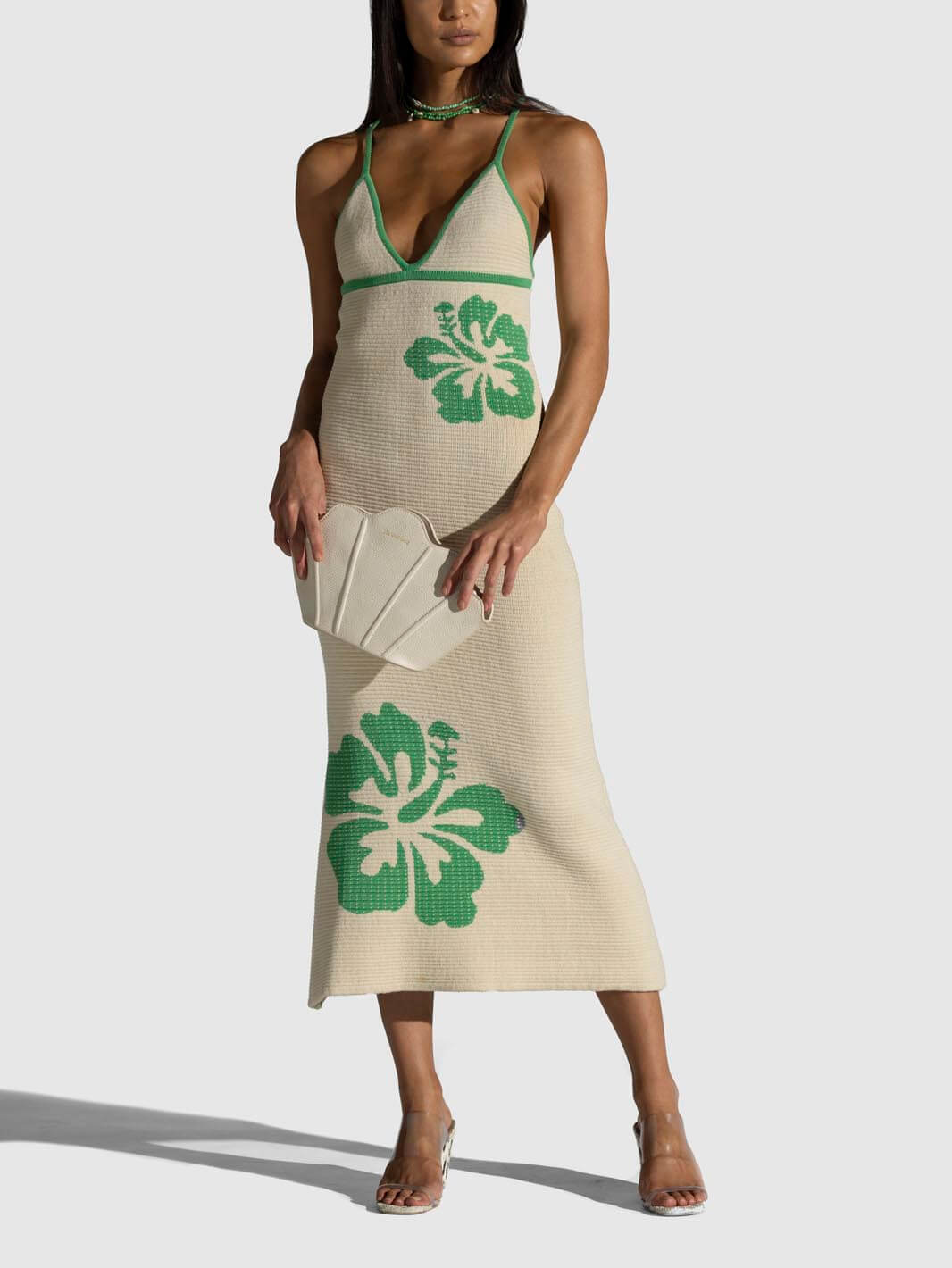 Knitted Suspender Halterneck V-Neck Graceful Backless Sexy Midi Dress Green / S Dresses