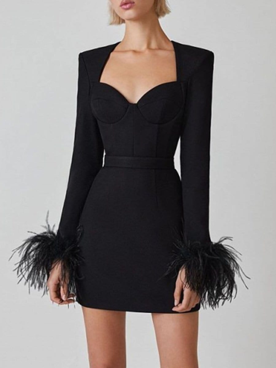 Thea Feather Bodycon Mini Dress - Fashion Pov