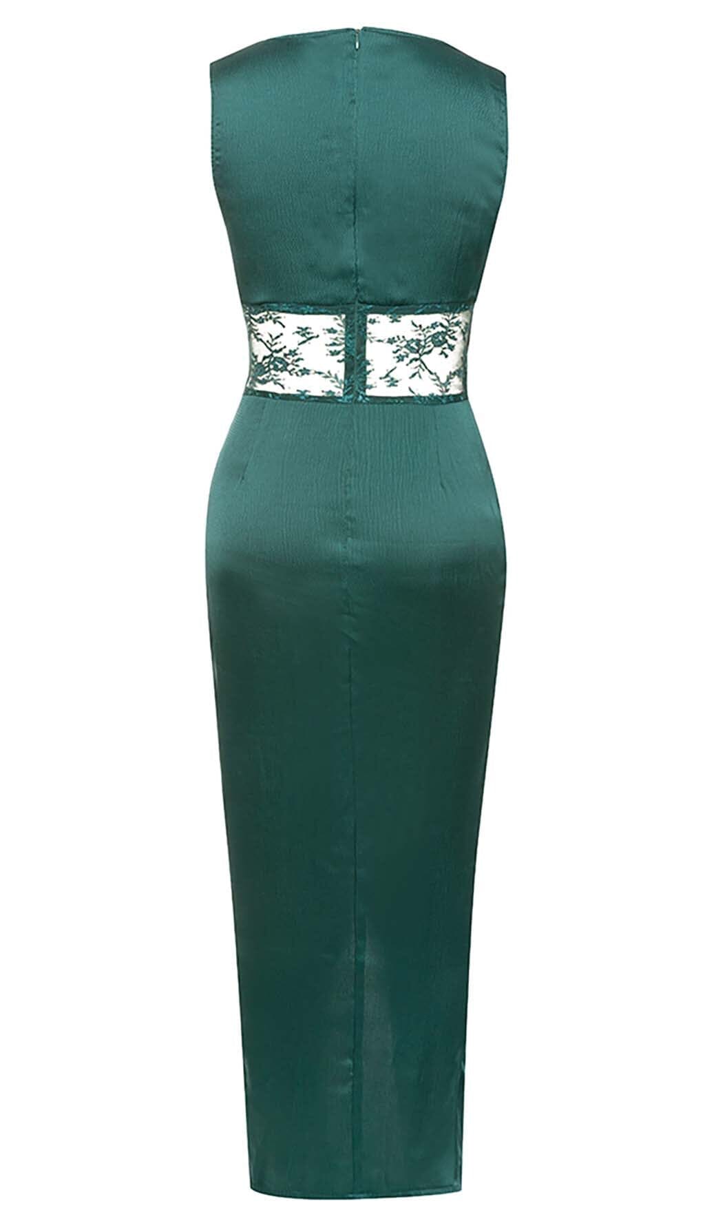 Thigh Slit Lace Midi Dress in Turquoise