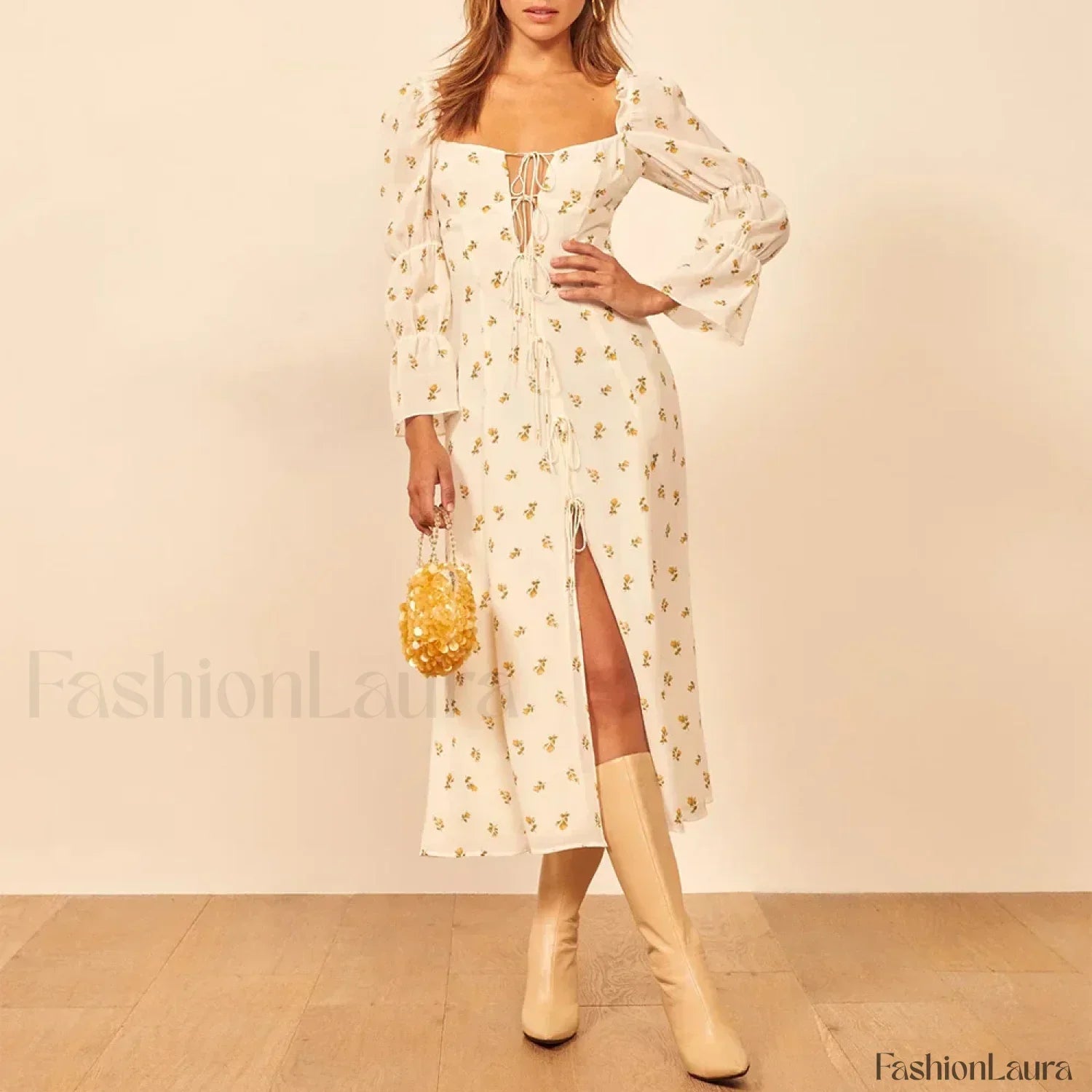 Three-Quarter Ruffle Floral Dress