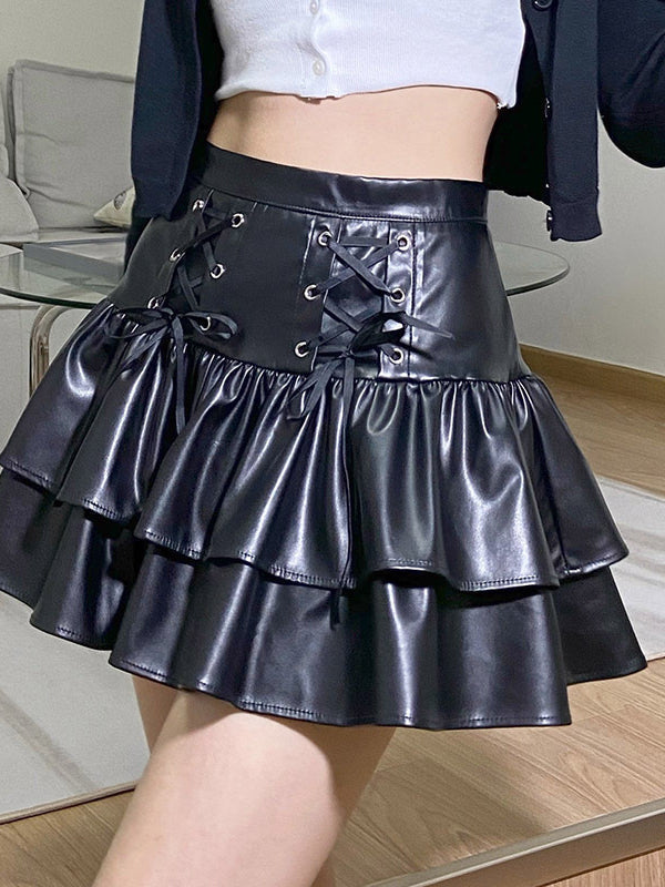 Temperament Pleated Leather Skirt