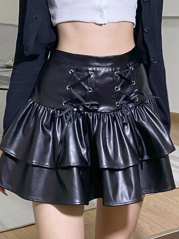 Temperament Pleated Leather Skirt
