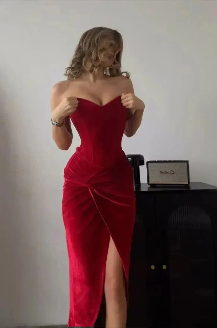 Verónica Sexy Strapless Slit Dress for Women Wardrobe Essential