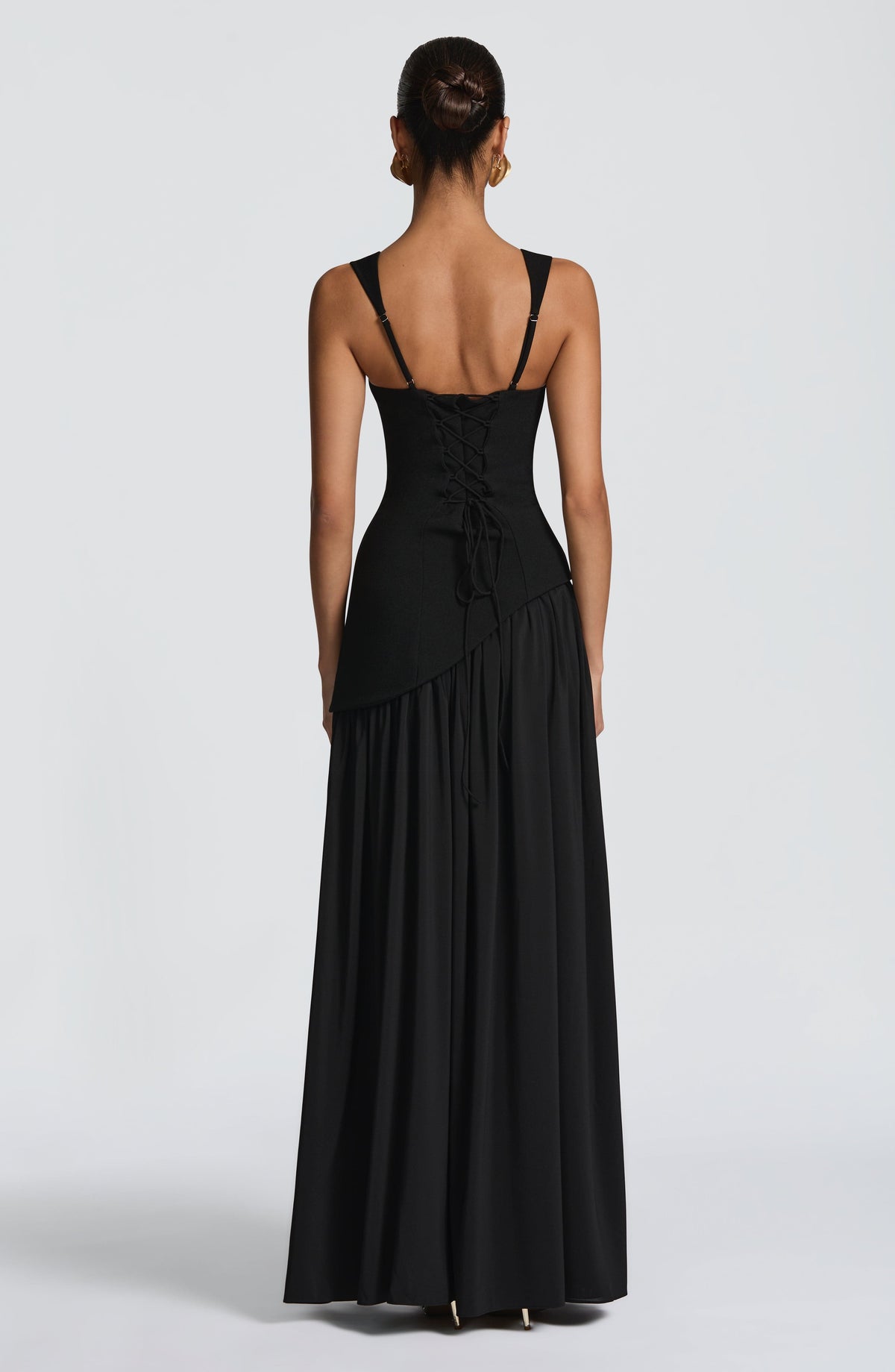 Square Neck Corset Bodice Asymmetric High Slit Maxi Gown