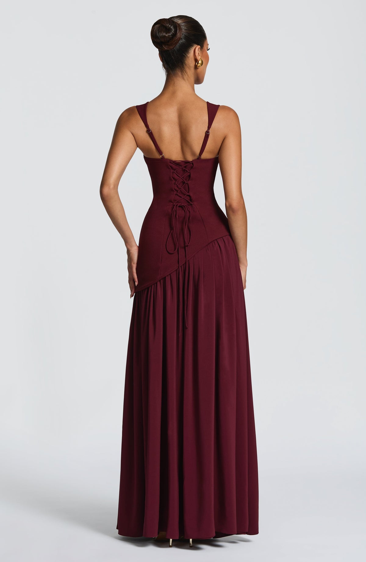 Square Neck Corset Bodice Asymmetric High Slit Maxi Gown