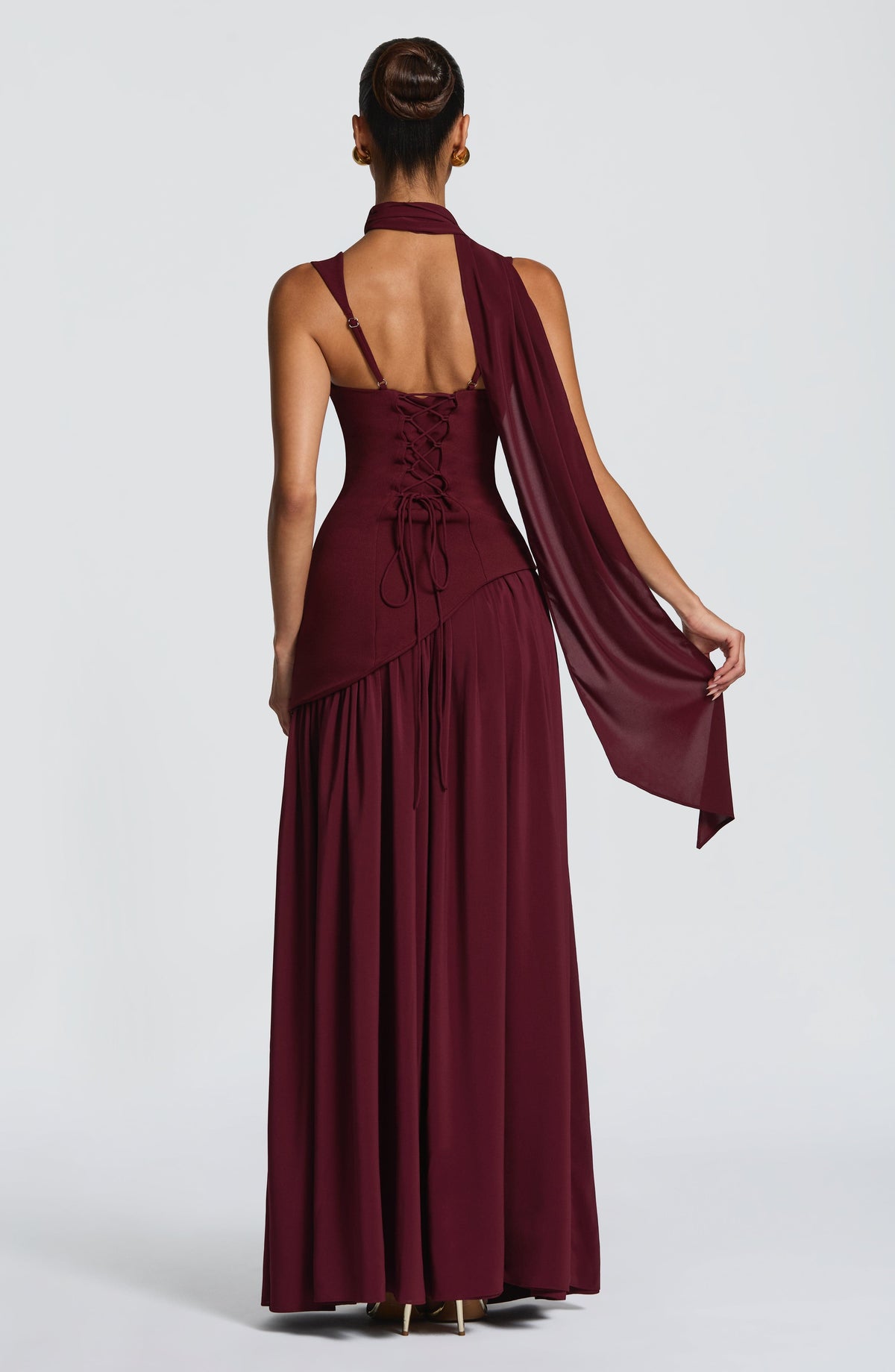 Square Neck Corset Bodice Asymmetric High Slit Maxi Gown