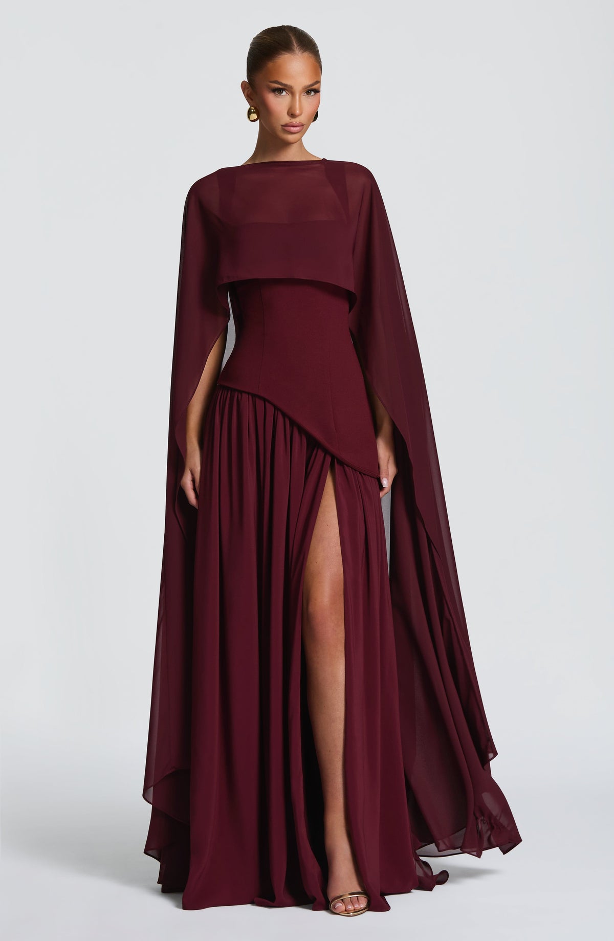 Square Neck Corset Bodice Asymmetric High Slit Maxi Gown