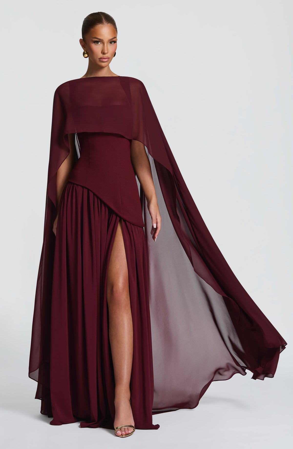 Square Neck Corset Bodice Asymmetric High Slit Maxi Gown