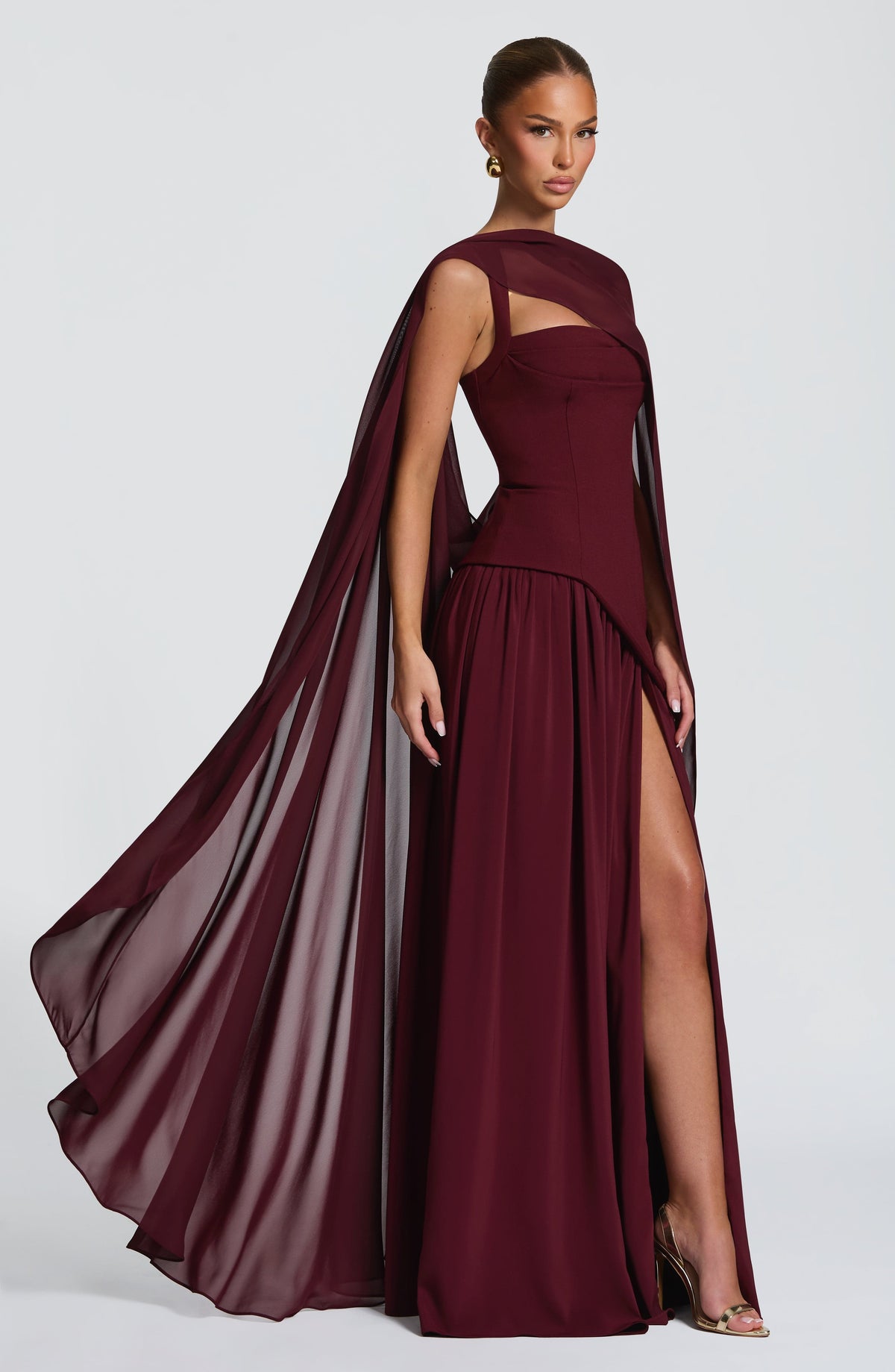 Square Neck Corset Bodice Asymmetric High Slit Maxi Gown
