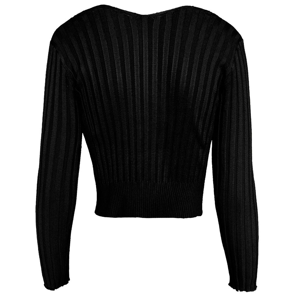 Black Off-Shoulder Chain Clasp Open Front Ribbed Cropped Cardigan