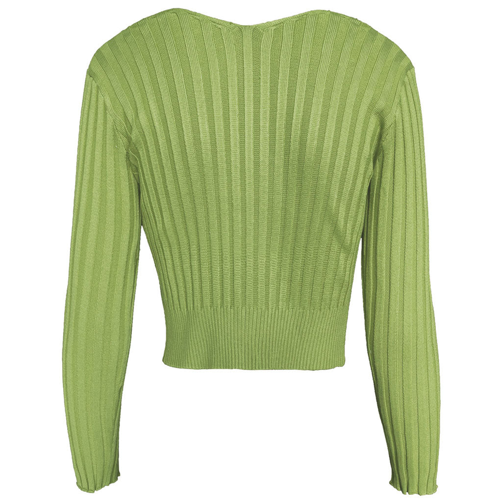 Green Chain Clasp Open Front Ribbed Long Sleeve Crop Cardigan
