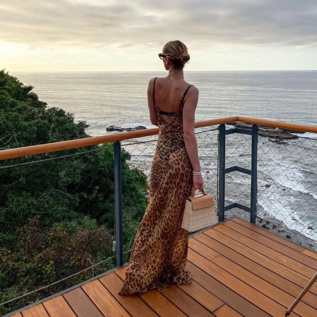 Leopard Scoop Neck Spaghetti Strap Leopard Bodycon Slip Maxi Dress 9