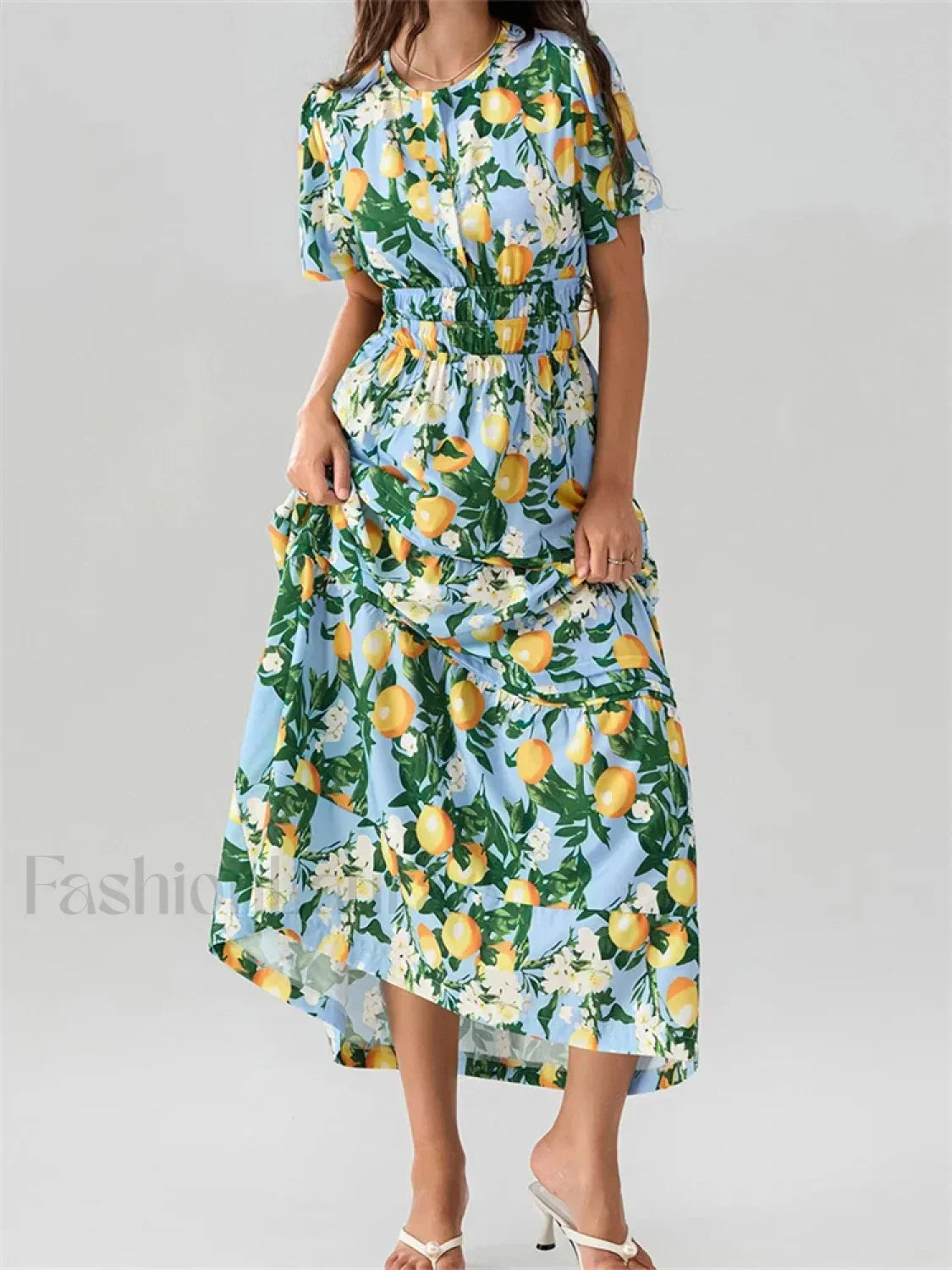 V Neck Flare Sleeve Pocket Maxi Dress Green / S