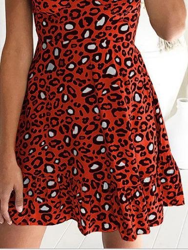 V Neck Short Sleeve Leopard Print Dress