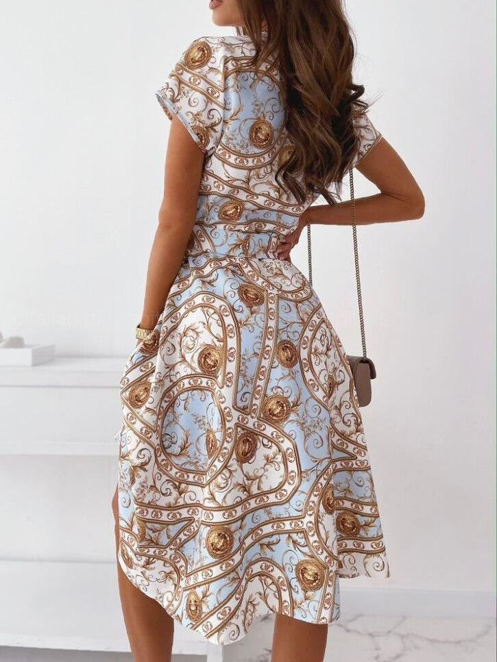 V neck Short sleeved Shirt Dress