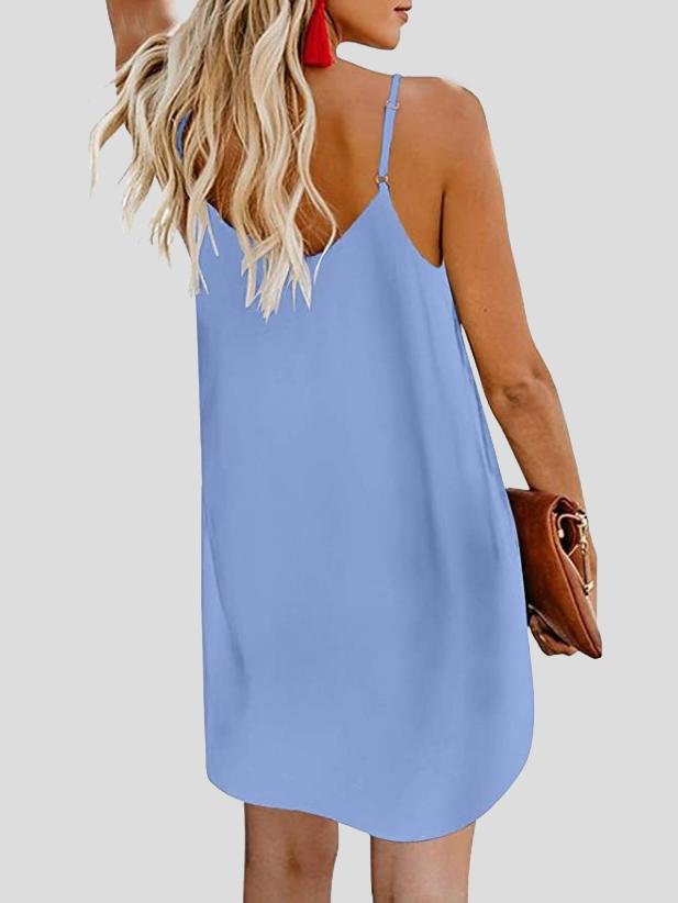 V neck Single breasted Sleeveless Suspender Dress