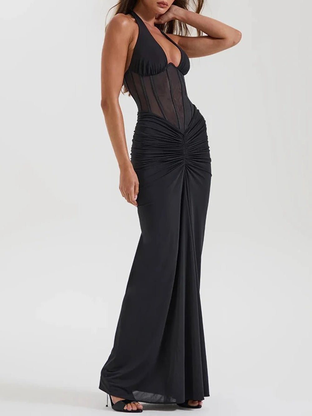 Valencia Halter Ruched Maxi Dress