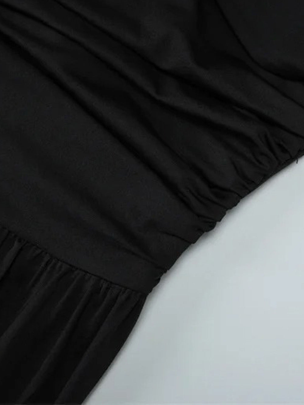 Black One Shoulder Ruched Bodice Pleated Drape Maxi Gown 4