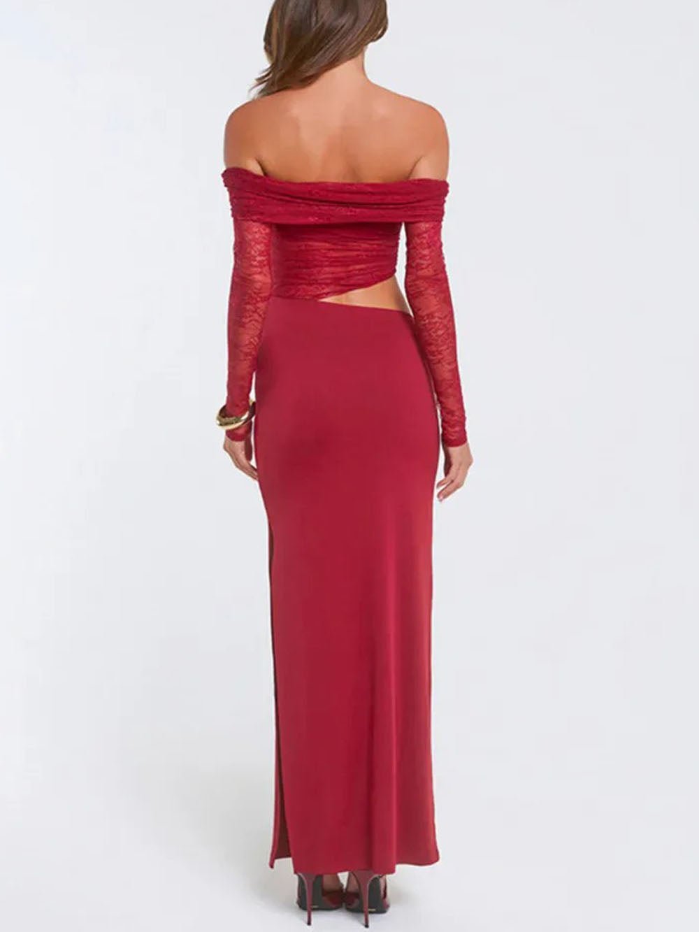Valentina Lace Off Shoulder Maxi Dress Crimson Wine