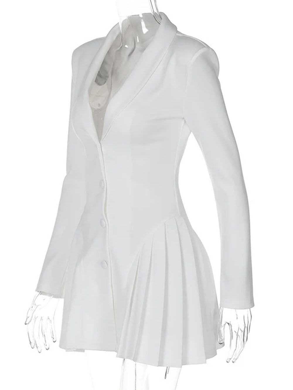 Single Breasted Deep V-Neck Structured Shoulder Pleated Blazer Mini Dress 3
