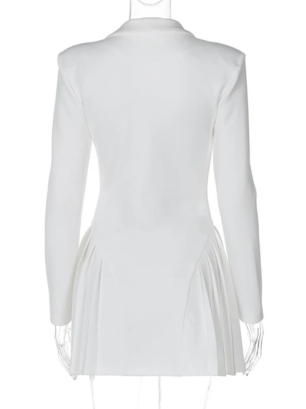Single Breasted Deep V-Neck Structured Shoulder Pleated Blazer Mini Dress 2