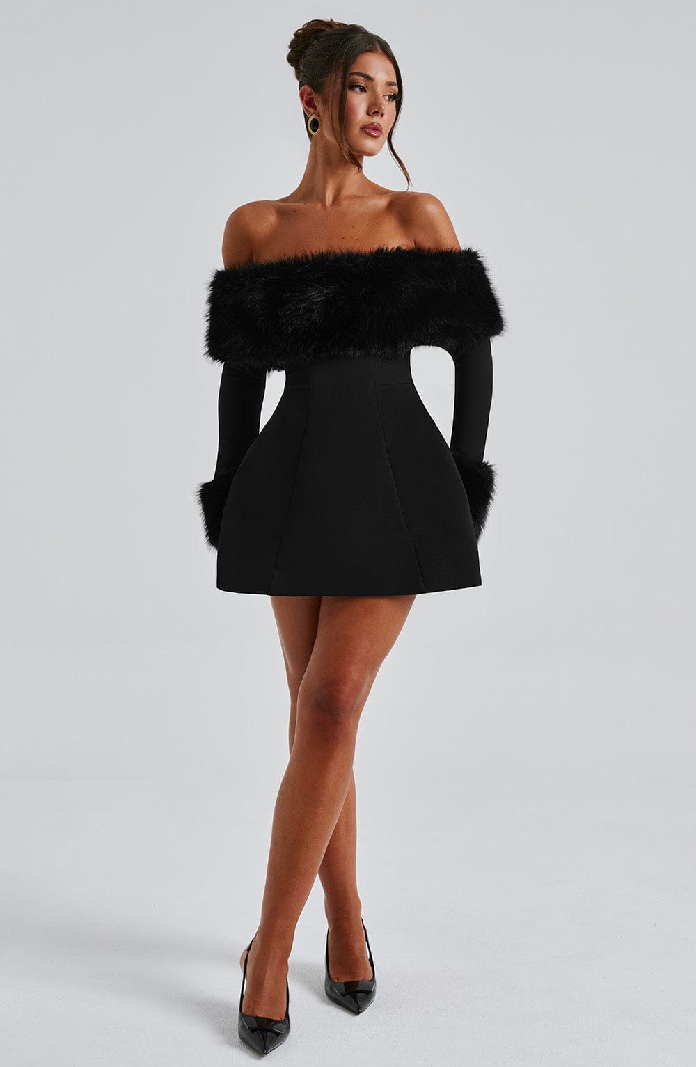 Rory Off Shoulder Fur Sleeve Mini Dress
