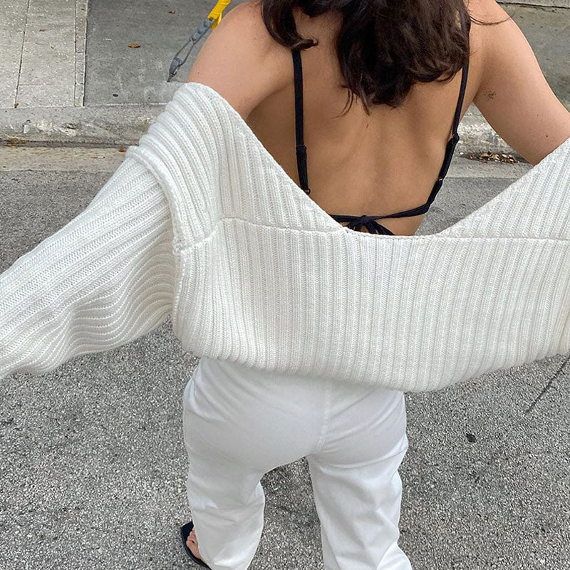 White Drop Shoulder Rib Knit Long Sleeve Cropped Shrug Cardigan 3