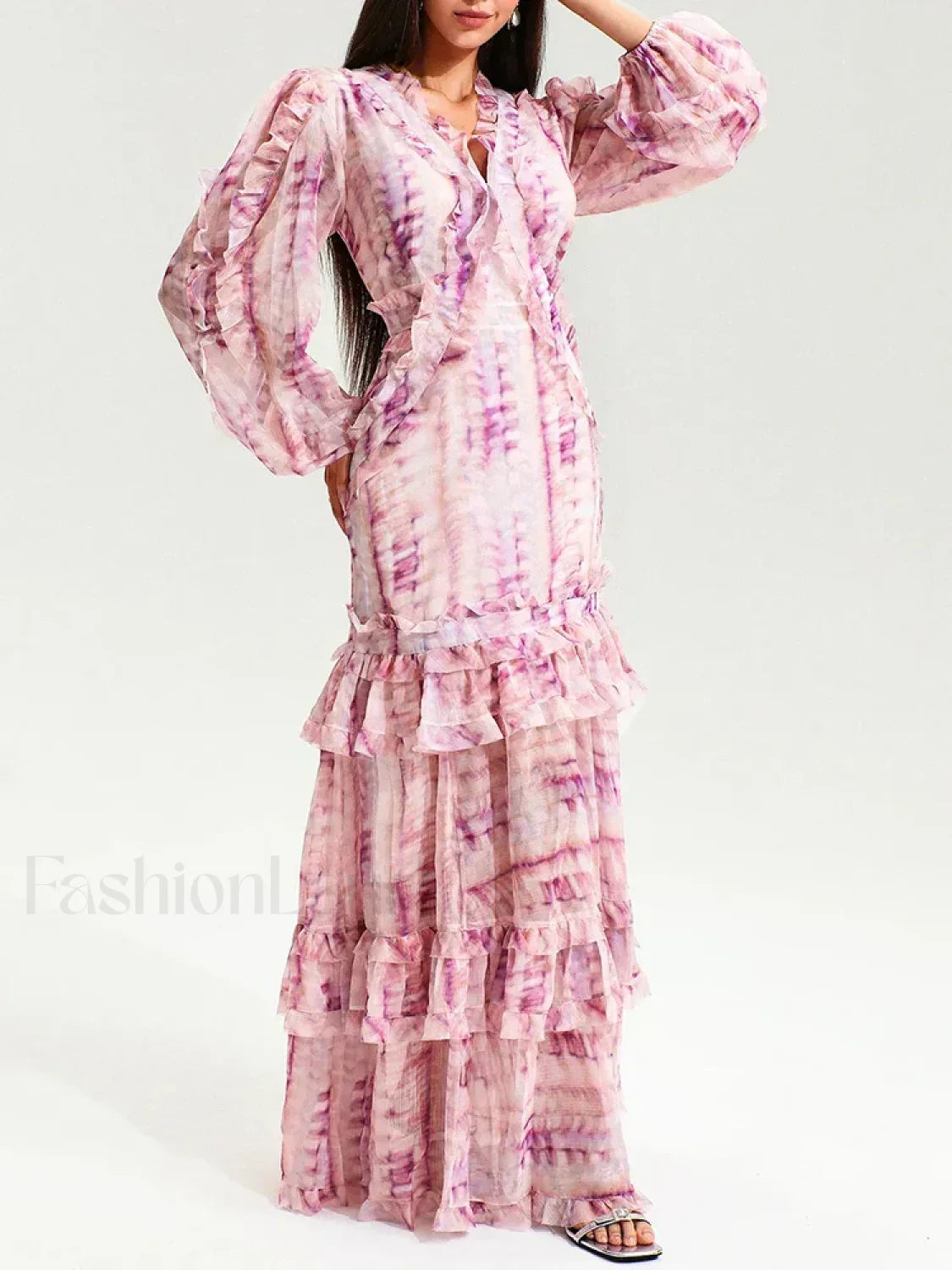 Vintage Ruffle Puff Maxi Dress