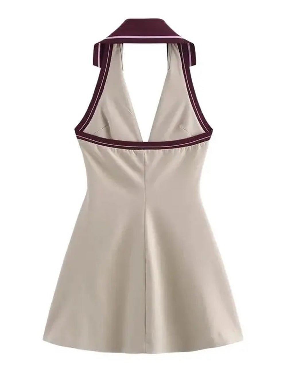 Gray Sleeveless Halter Collar Contrast Trim Zip Pocket Bodycon Mini Dress 9