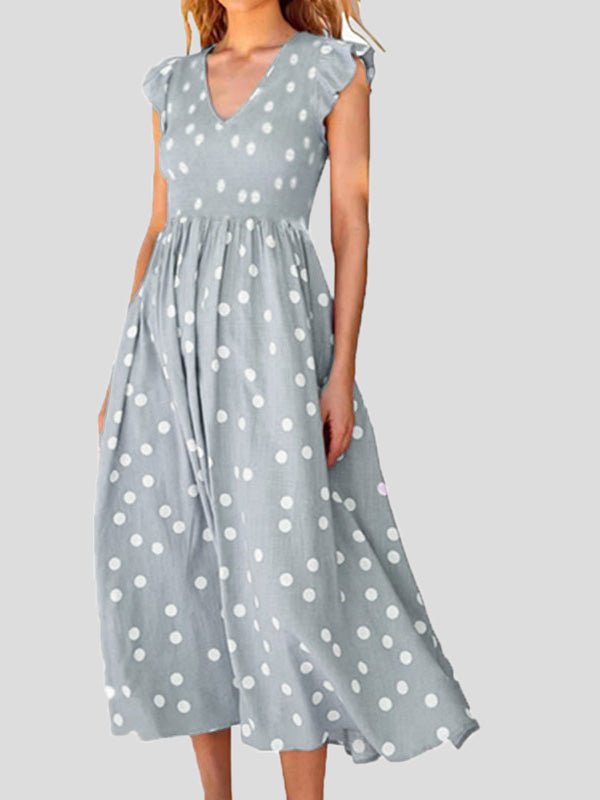 Polka Dot Print V-Neck Short Sleeve Dress