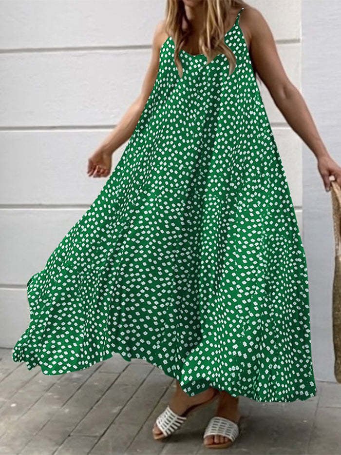 Vintage Print Sling Sleeveless Dress Ins Street