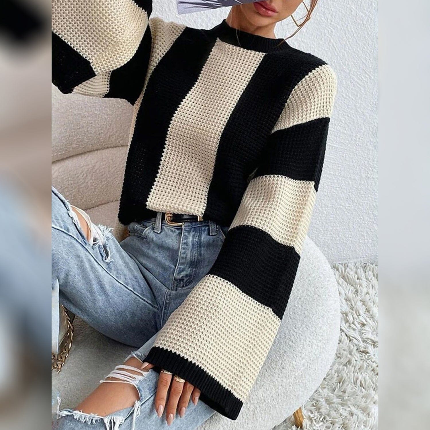 Patchwork Striped Women's Sweater