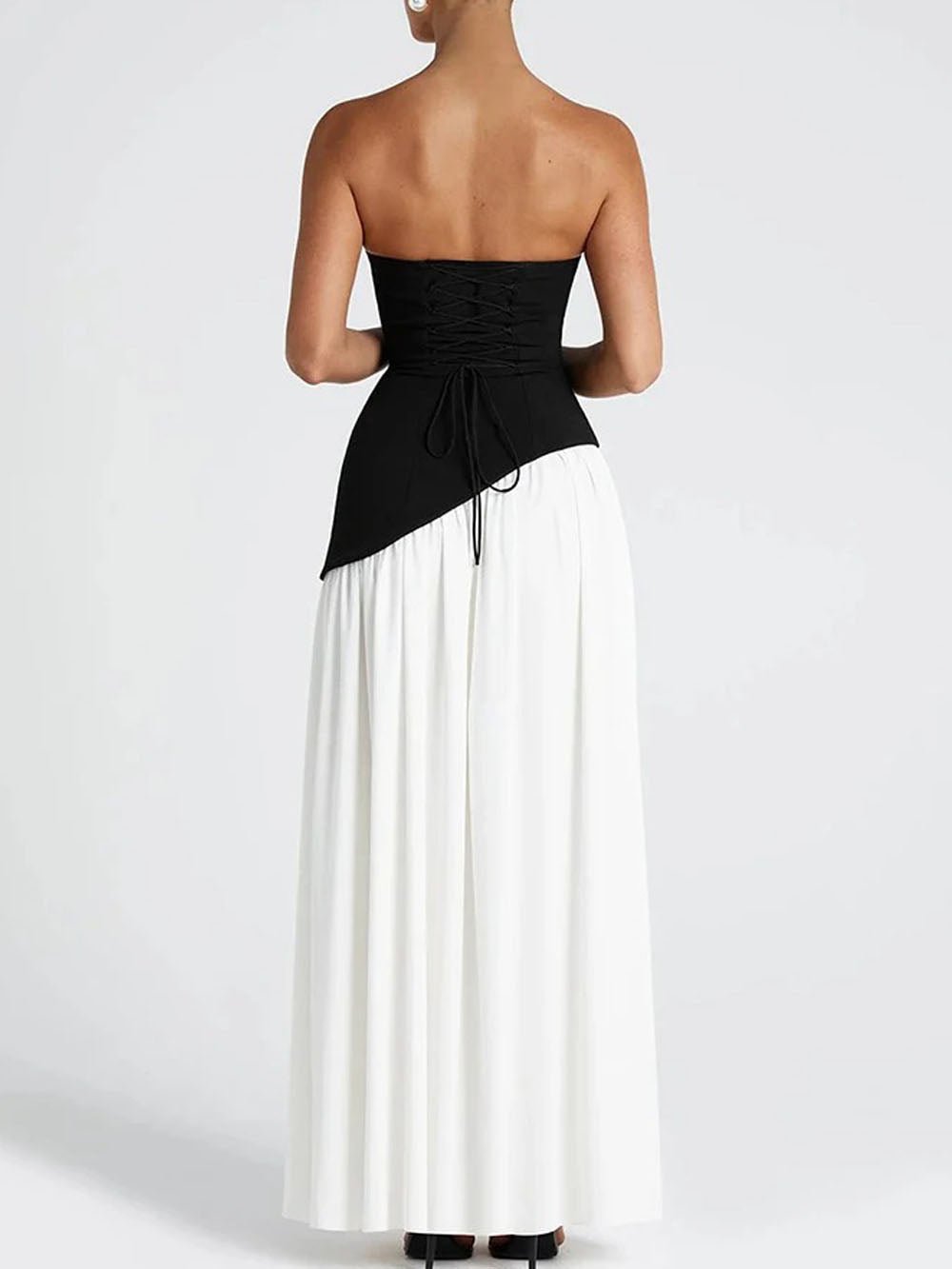 Strapless Neck Scarf Choker Draped Overlay High Split Maxi Dress 12