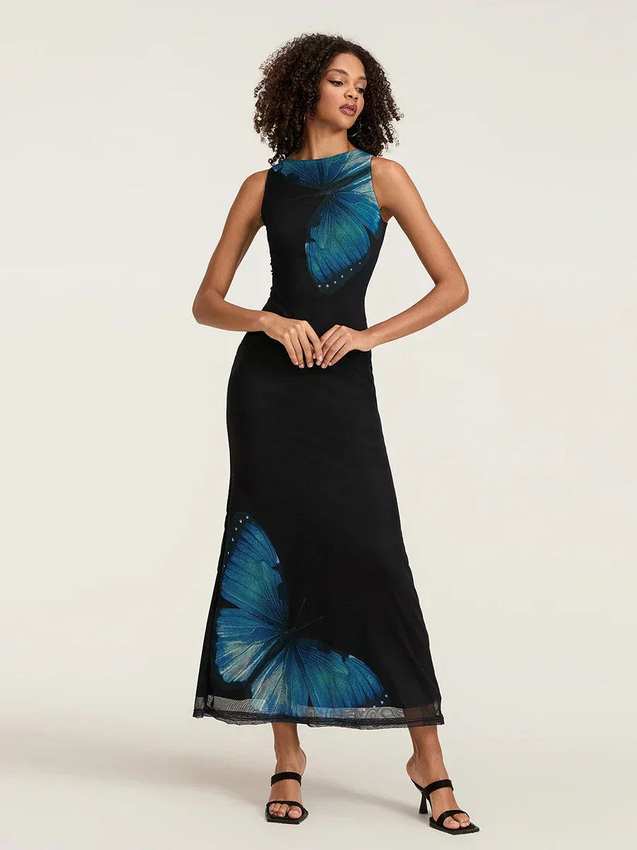 Floral Sleeveless Bodycon Back Hollowed Lacing Tank Party Floral Dress