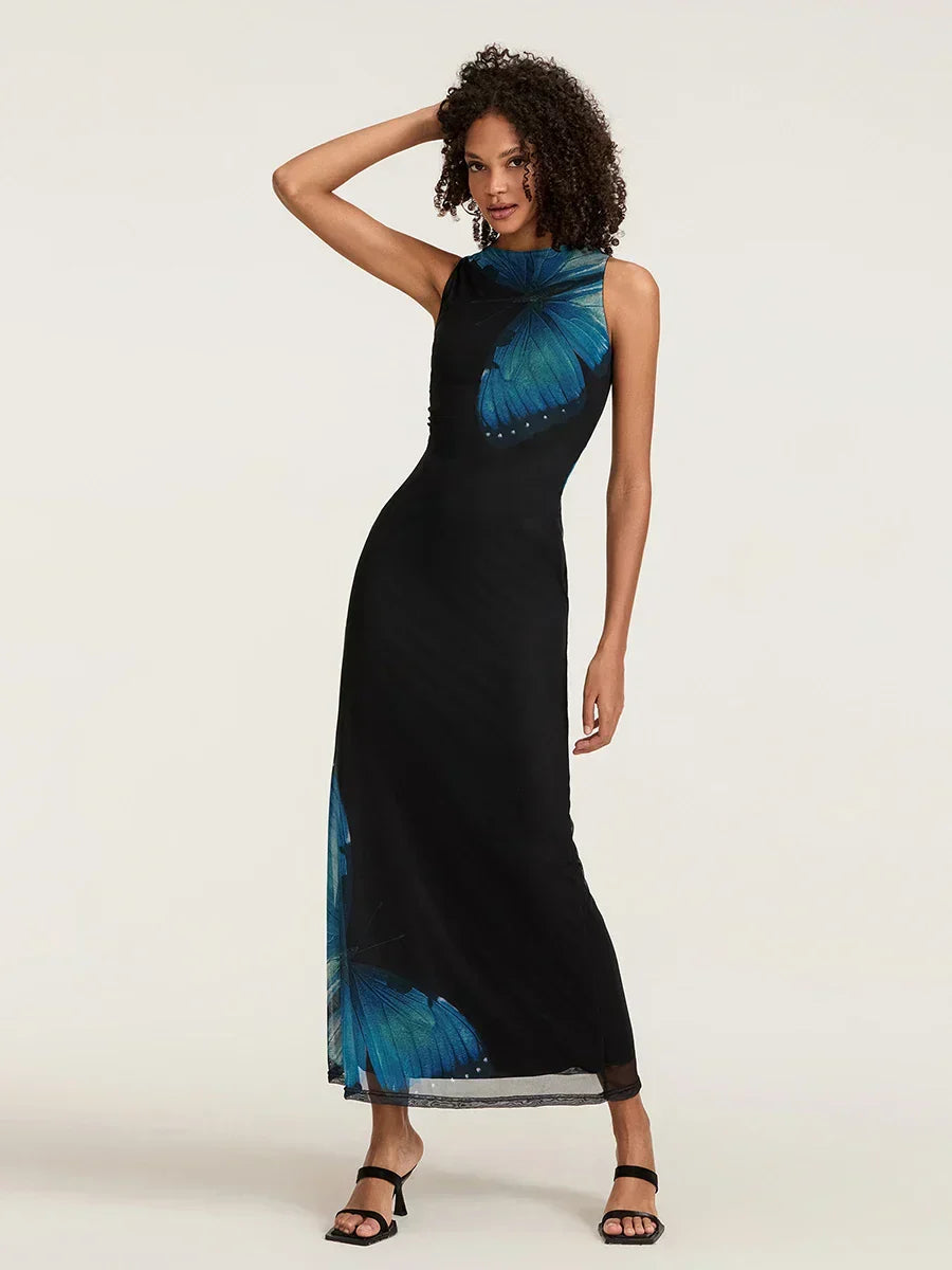 Floral Sleeveless Bodycon Back Hollowed Lacing Tank Party Floral Dress