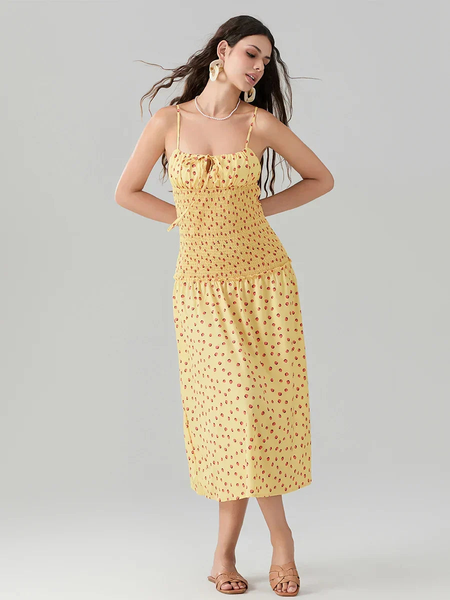 Floral Strawberry Camis Backless Tied Front Floral Dress