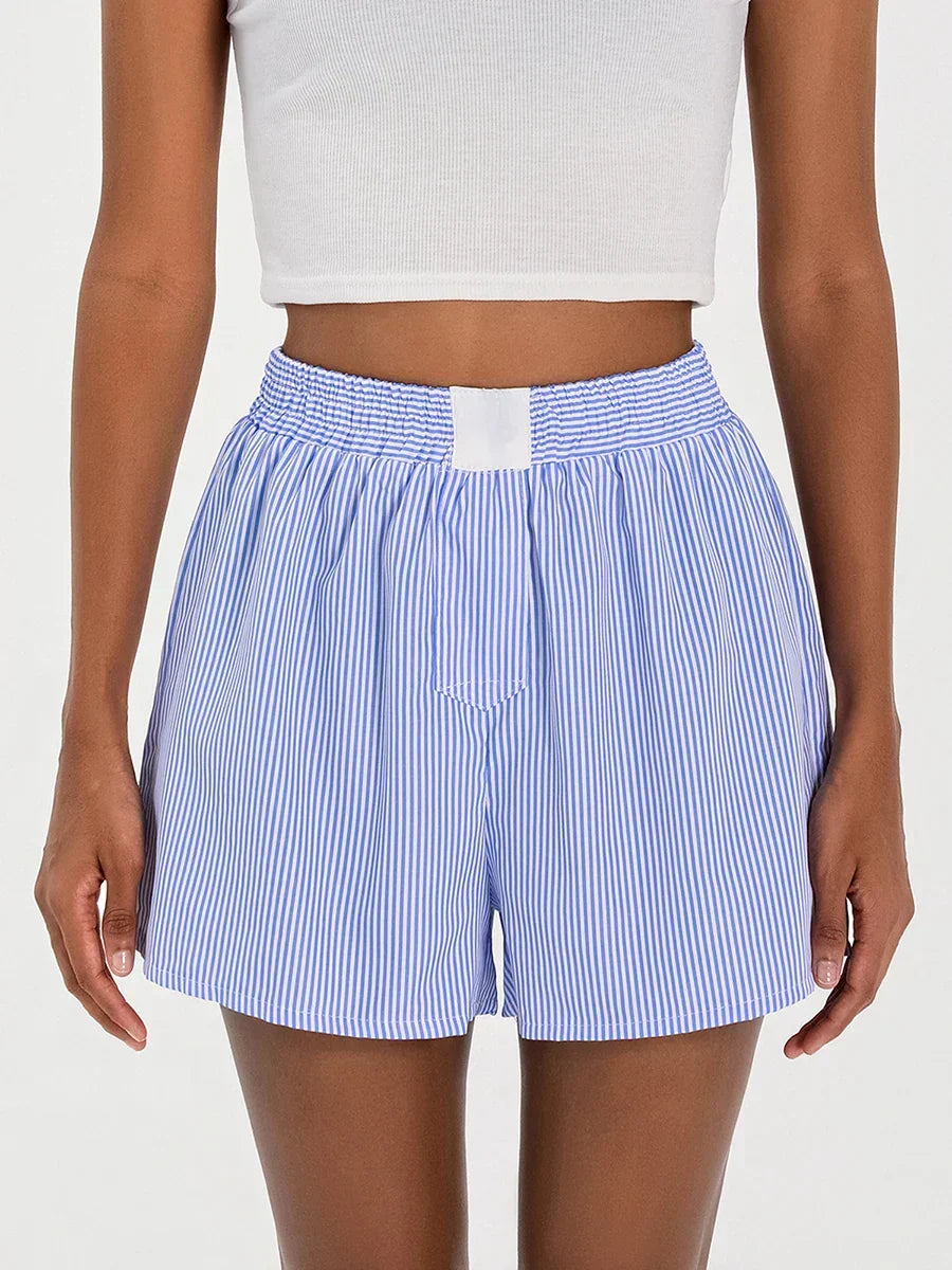 Striped Loose Wide Leg Lounge Short blue / S short-250223