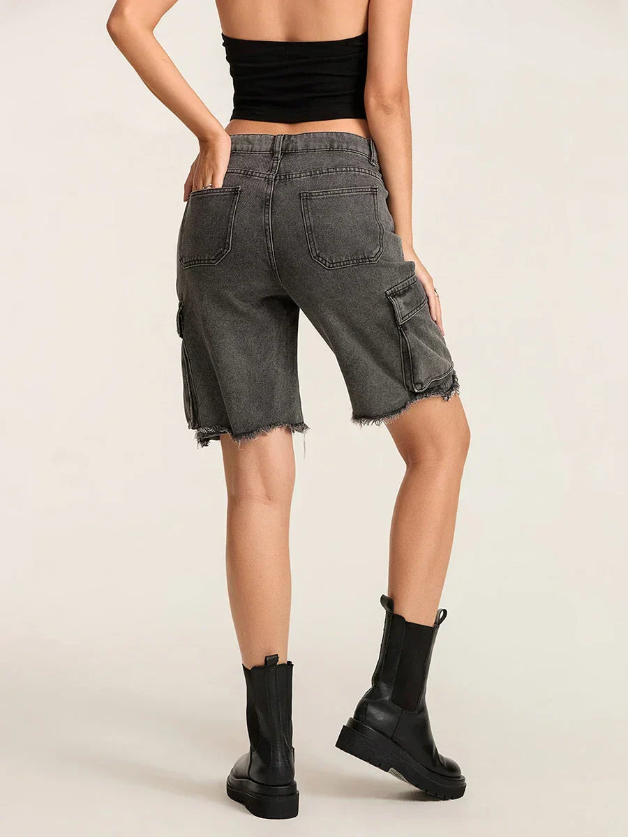 Ripped Button Denim Short