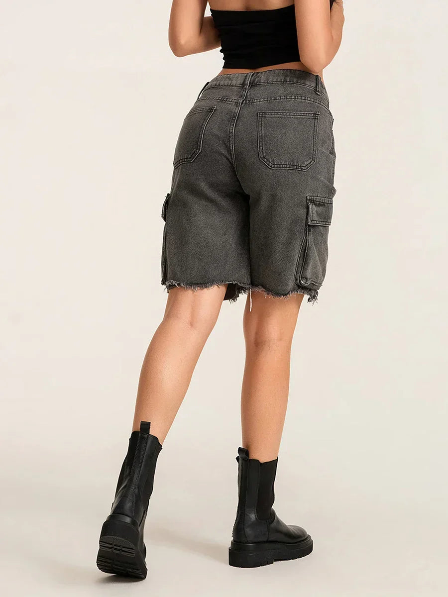 Ripped Button Denim Short