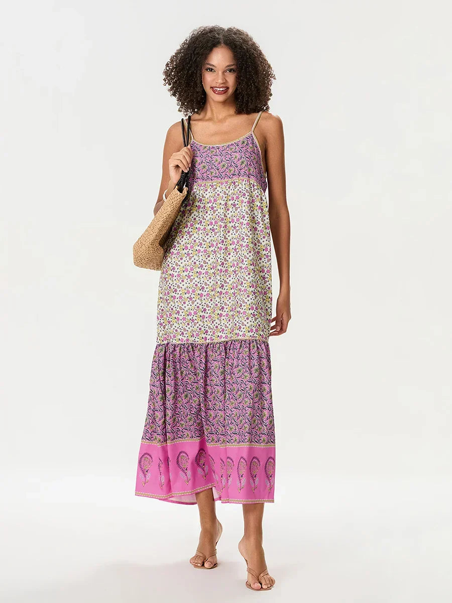 Bohemian Floral Spaghetti Strap Ruched Floral Dress MULTI / S floraldress-250126
