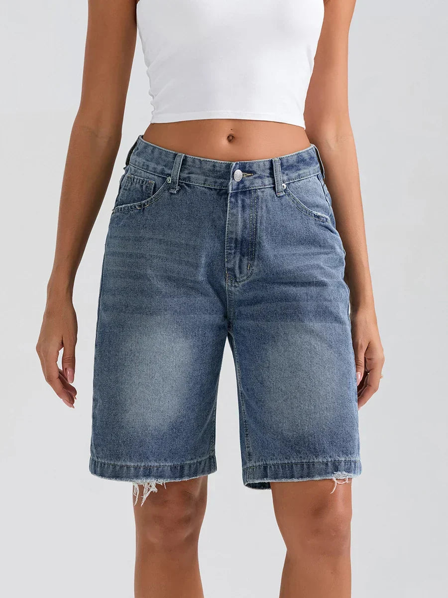 Ripped Button Denim Casual Short Light Blue / XS short-250223